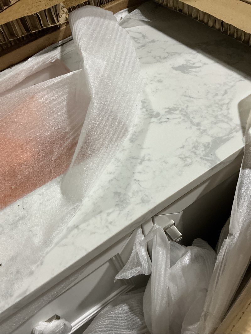 Condition photo showing Good Condition for allen + roth pittman 42-in white undermount single sink bathroom vanity with white engineered calacatta veined engineered stone top