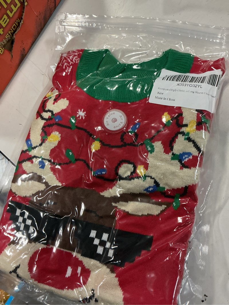 Condition photo showing Good Condition for Funnycokid Kids Ugly Christmas Sweater Boys Girls Xmas Holiday Party Pullover Tops 3-12 Years Santa Claus Red 3-4T