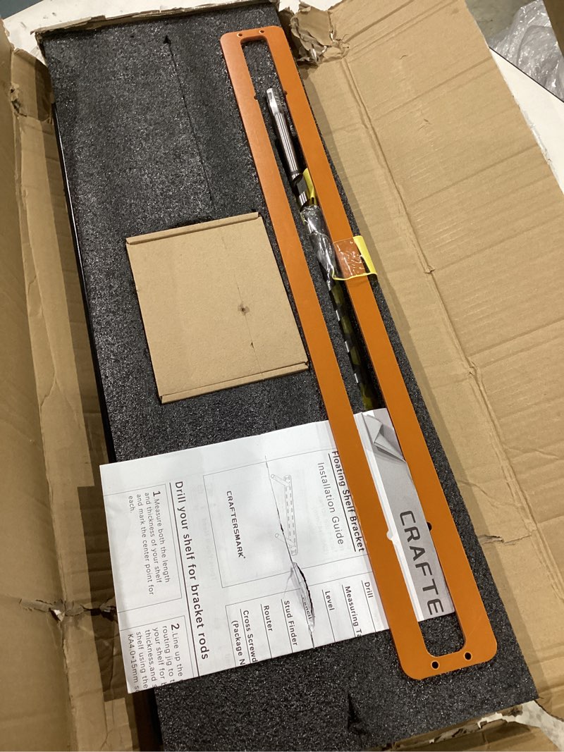 Condition photo showing Good Condition for 2pcs floating shelf bracket heavy duty,decorative floating shelf hardware hidden black metal fireplace mantel brackets (22"x8"x1.0"--2pcs--with build kit)