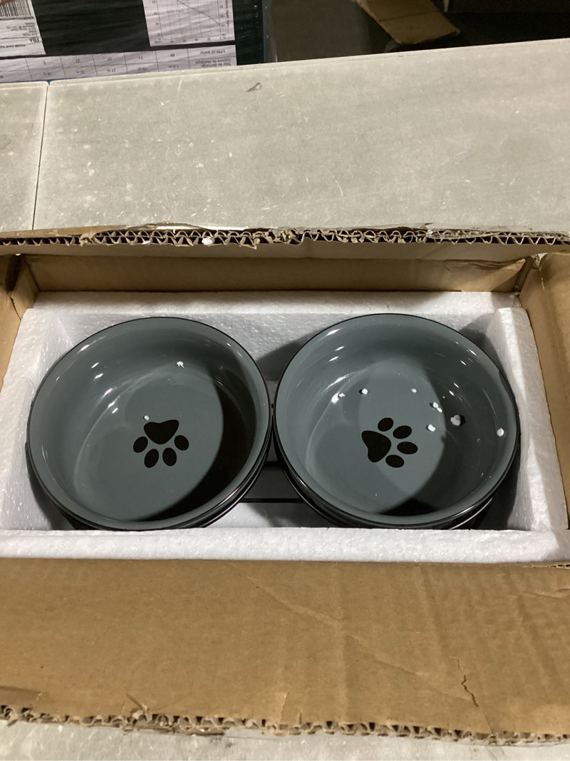 Condition photo showing New/Like New for GDCZ Ceramics Raised Cat Bowls with Heighten Metal Stand,15 Ounces (Grey)