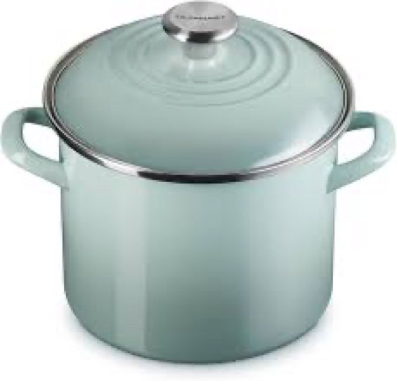 le creuset enamel on steel traditional stockpot, 6 qt., sea salt with stainless steel knob