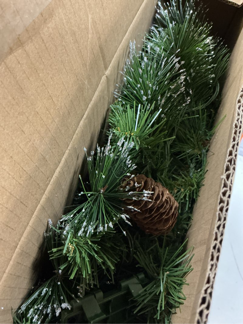 Condition photo showing New/Like New for National Tree Company 30 in Pre-Lit Crestwood Spruce Artificial Christmas Wreath, Christmas Decoration with Glitter, Pinecones, Red Berries, 70 Clear LED Lights, 200 Tips, Timer, Green 30 in Battery-Operated Wreath