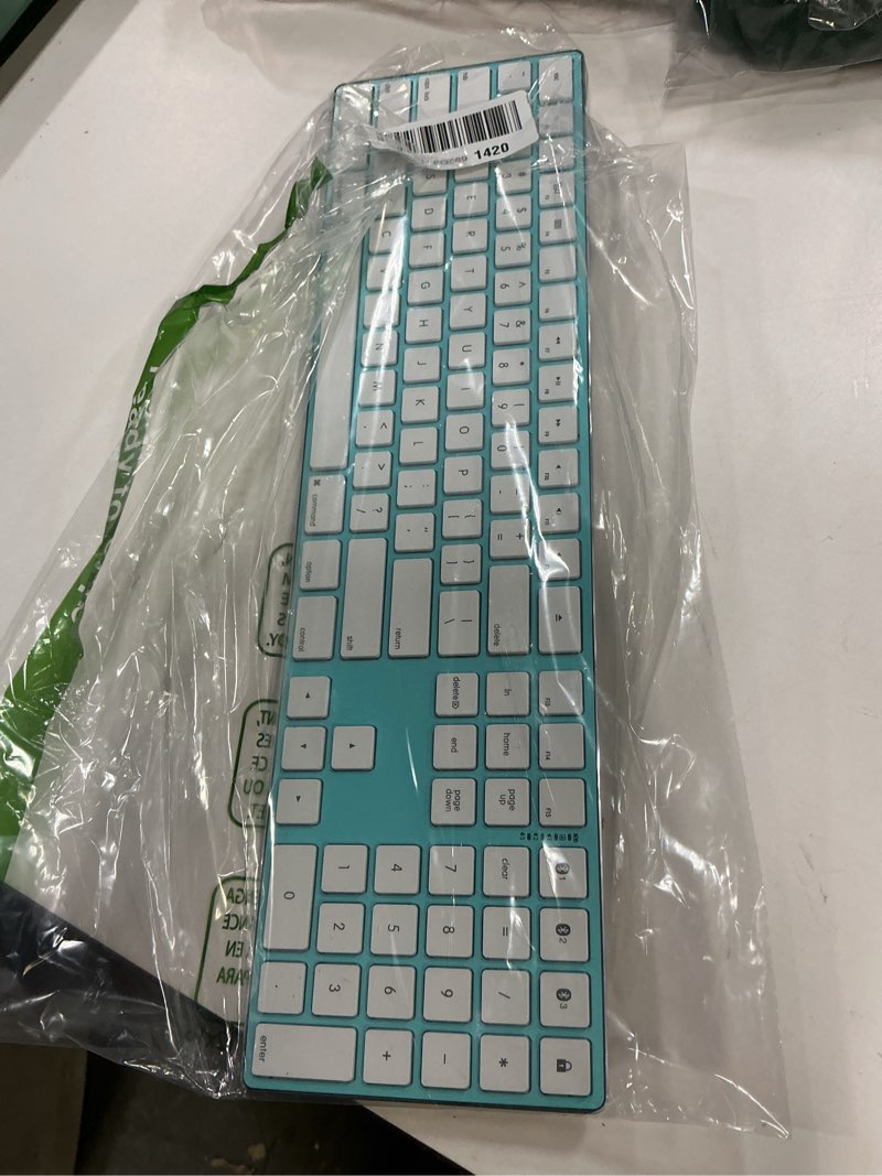 Condition photo showing Good Condition for JOYACCESS Bluetooth Multi-Device Wireless Slim Quiet QWERTY Keyboard with Numeric Keypad, Profile Aluminum Keyboard for Laptop, Computer, PC, Windows (Blue & White)