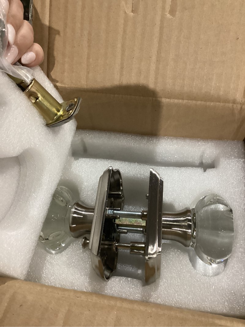 Condition photo showing Good Condition for Crystal Door Knobs, 3 Pack Glass Door Knobs with Lock for Privacy Use, Satin Nickel Crystal Doorknobs Interior for Bedroom Bathroom, Modern Octagon Glass Doorknob 3 Satin Nickel