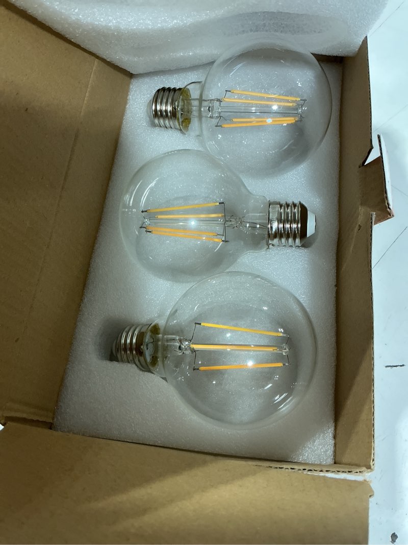Condition photo showing New/Like New for sd lux g25 led edison light bulb dimmable 8w 1000lm equi100w e26 2700k 3pc | decorative clear globe bulb g80 vintage cri>90 warm white perfect for dining living room bedroom pendant lamp g25-clear 3