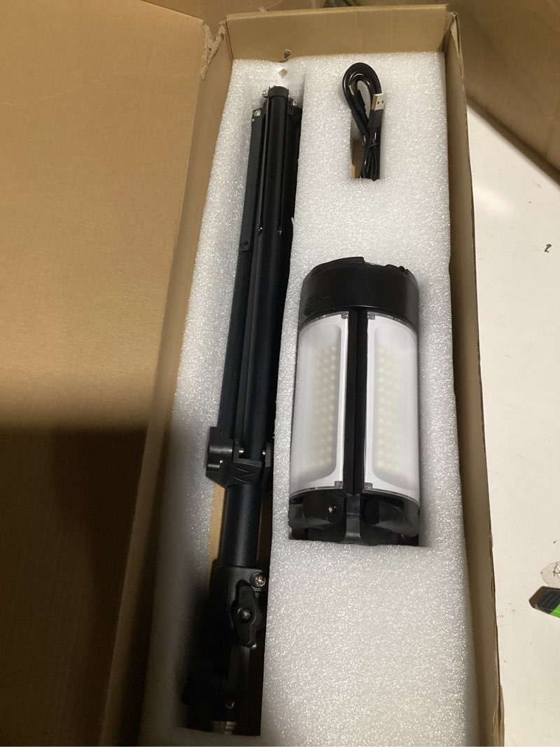 Condition photo showing New/Like New for CORESLUX 10400mAh Rechargeable Camping Lights with Stand, 6000K Portable Work Light with 4 LED Lamp Heads, Magnetic Work Light Camping Essentials for Outdoor Work, Garage, Camping, Fishing 1 PACK Black