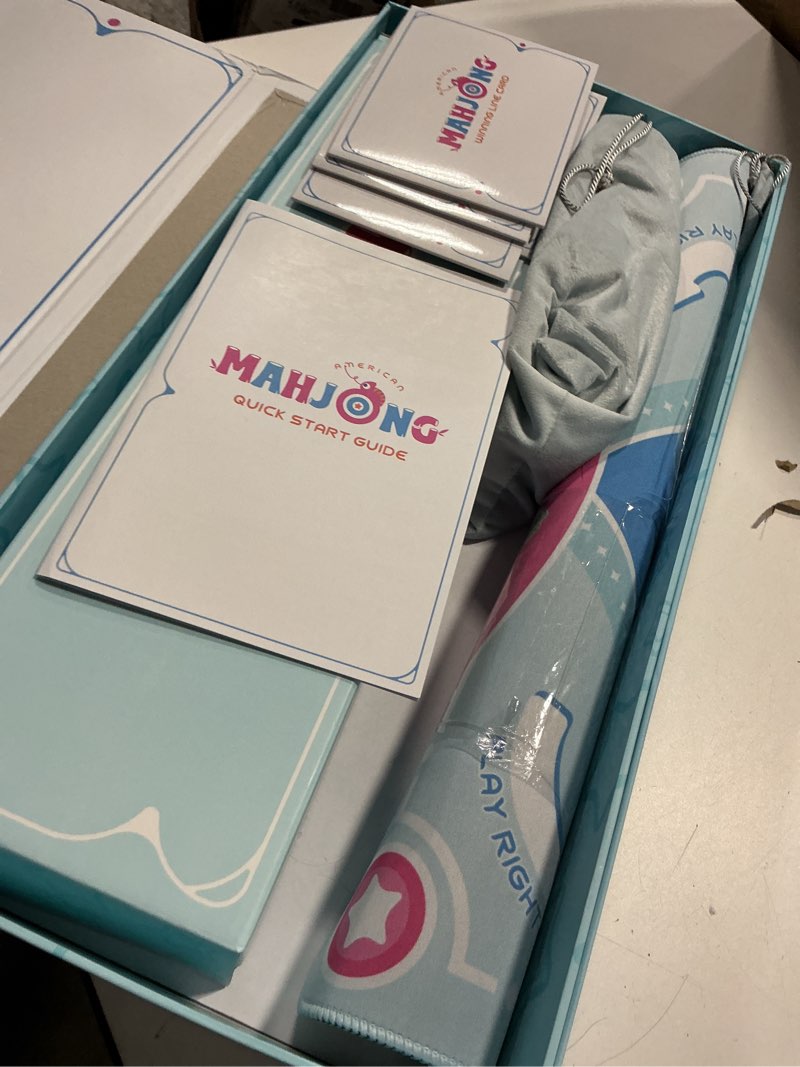 Condition photo showing Good Condition for mini mahjong set for kids & beginners, portable travel mahjong tiles set american for family, 160 acrylic mini mahjong tiles with carrying bag, mat, racks, mah jong starter kit for ages 6+ blue