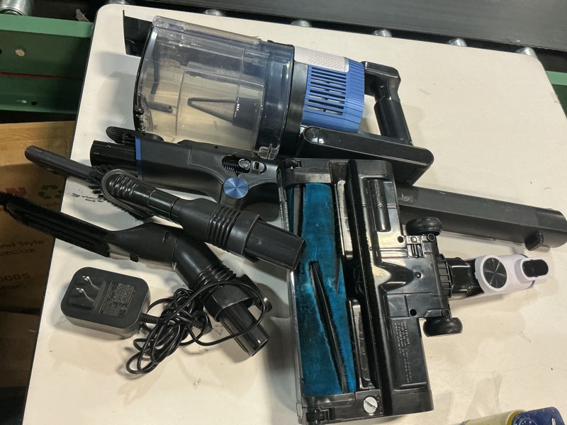 Condition photo showing As Is for Shark UZ565H Pro Cordless Vacuum w/ Clean Sense IQ & MultiFLEX Technology, PowerFins Plus Brushroll, Duster Crevice Tool & Anti-Allergen Dusting Brush, Up to 40 Minute Runtime, White/Blue (Renewed)