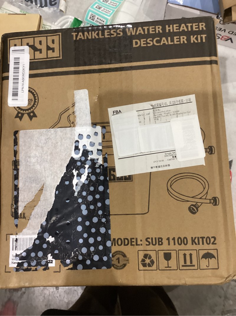 Condition photo showing New/Like New for Tankless Water Heater Flushing Kit Includes 1/6HP Submersible Sump Pump with Two Adapters & 3 Gallons Pail with Bucket Lid Opener & Two 1/2” Dia X 6’ PVC Hoses with Washers 0.17 Horsepower