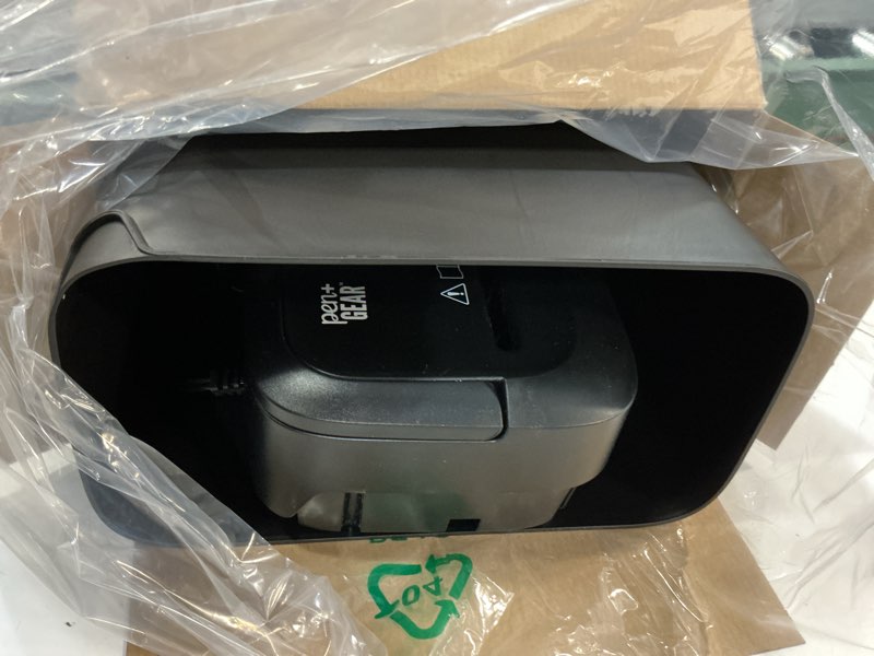 Condition photo showing As Is for pen+gear 6-sheet cross-cut paper/credit card shredder with 3.7 gallon bin, black, home & office use