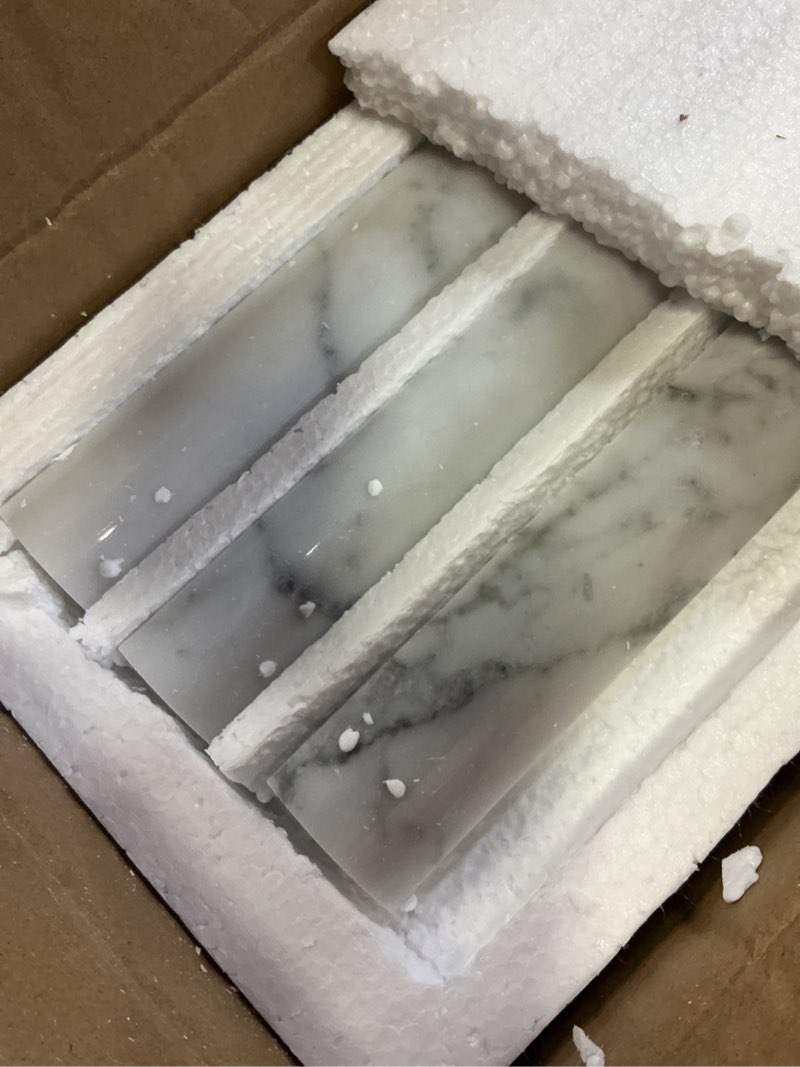 Condition photo showing New/Like New for lovdeco carrara white 1/2" x 12" marble pencil liner tile, edge trim molding for shower and backsplash, bullnose tile trim polished, 10 pcs/box 1/2" x 12" pencil trim polished