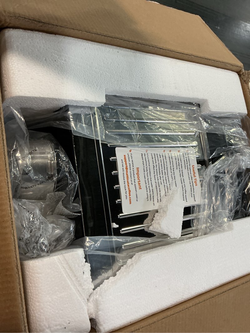 Condition photo showing As Is for MAttinata CM1833L Automatic Cappuccino Machine, 20 Bar Espresso Maker with Dual Boiler & Self-Cleaning Milk Frother, Touch Screen Coffee Machine for Latte, Stainless Steel Home and Office, Silver