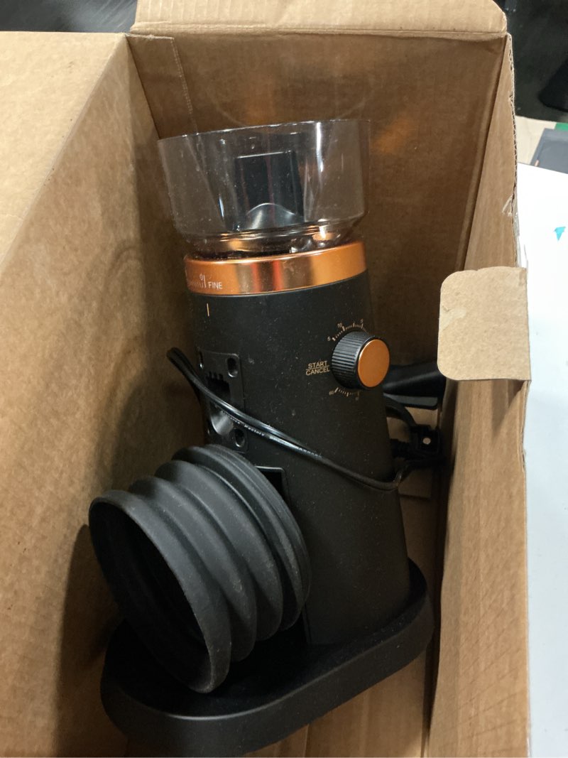 Condition photo showing As Is for AMZCHEF Single Dose Coffee Grinder with 75 Settings & 40mm Burrs | Anti-Static Espresso Grinder for Home Use | Low Retention Magnetic Outlet | Quiet DC Motor | Vacuum Dosing Cup | LED Light