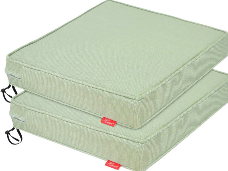 pcinfuns outdoor chair cushions,18.5 x 16 x 3 inch seat cushions for patio furniture,square corner patio chair cushion with adjustable straps,2 pack,light green 18.5 x 16 in light green