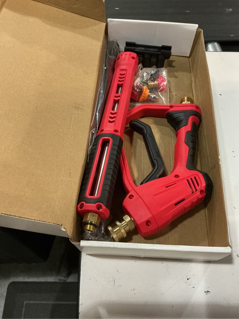Condition photo showing Good Condition for pressure washer gun with 16" replacement extension wand, 6 nozzle tips with nozzle holder, high power washer spray gun with m22 fitting, 1/4" quick connect for foam cannon car wash, 5000 psi red