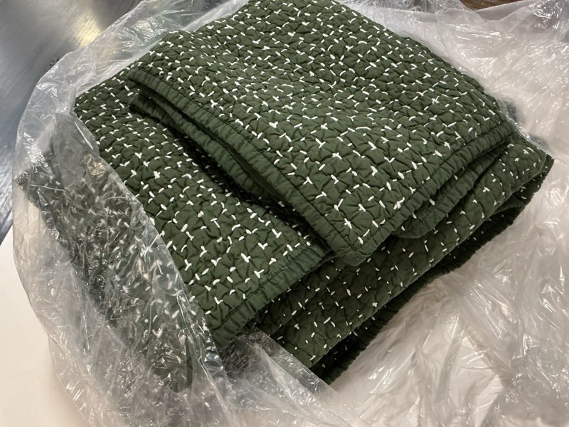Condition photo showing Good Condition for organic cotton hand stitched quilt set, full/queen, pine