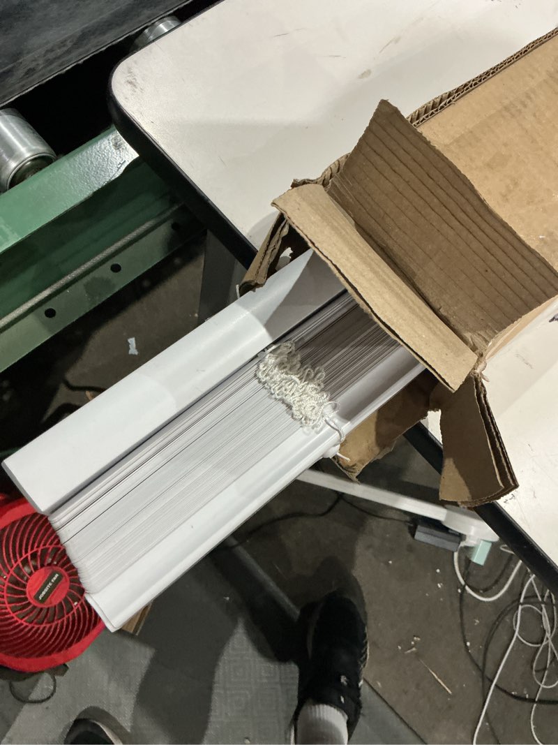 Condition photo showing Good Condition for dez furnishings premium cordless 1" room darkening vinyl mini blinds, 20.5" w x 64" h, white 20.5"w x 64"h
