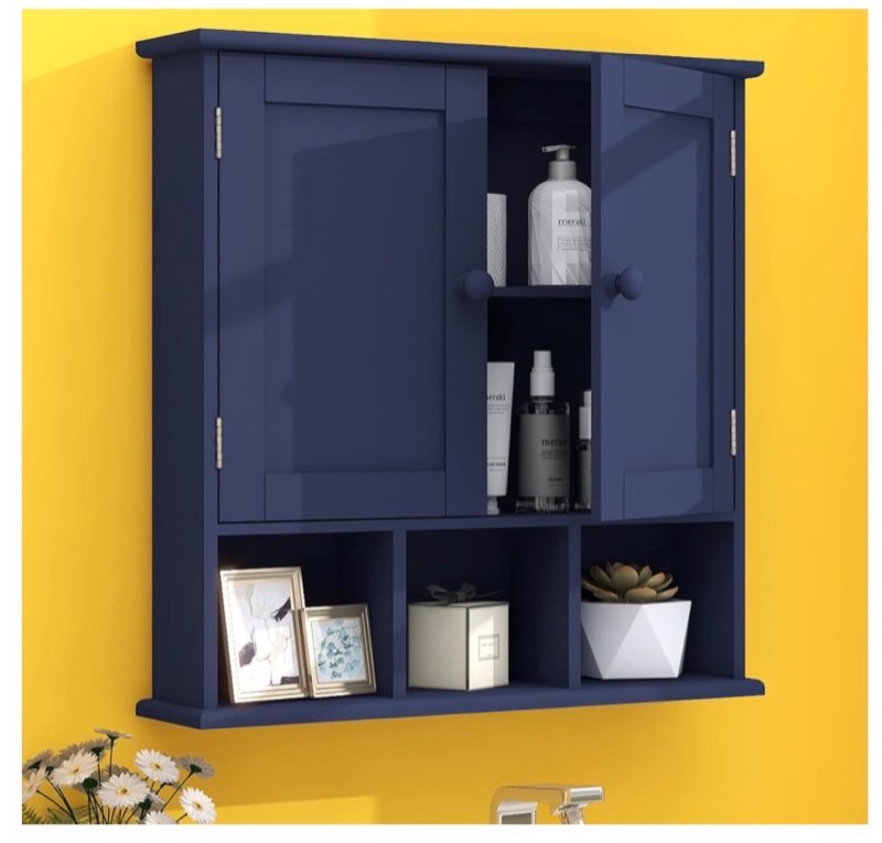 TaoHFE Blue Bathroom Over The Toilet Storage Cabinet,Wall Medicine Cabinet Organizer with 2 Door