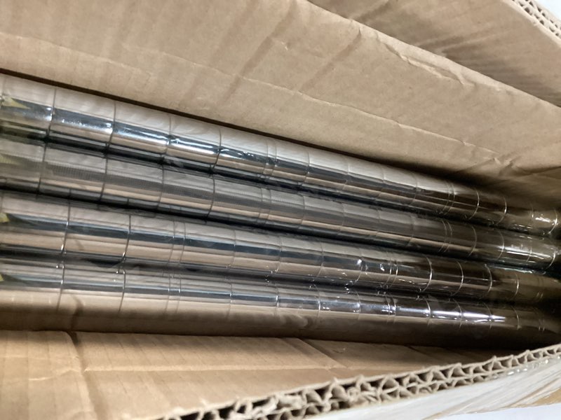 Condition photo showing As Is for thyle 54 sets wire shelving poles heavy duty chrome commercial wire-shelving parts with 50 pcs shelf clips for 1" post shelving rack accessories replacement (74'',sliver) sliver 74" 8
