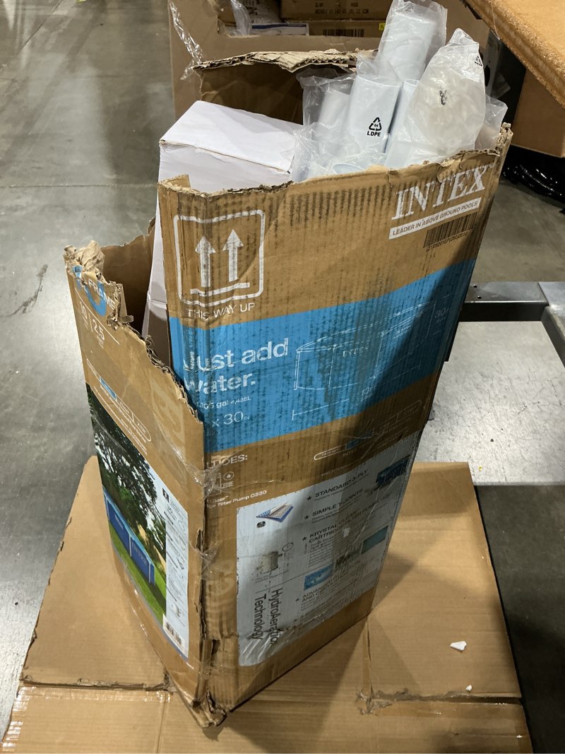 Condition photo showing As Is for intex 28200ep 10ft x 30in metal frame above ground swimming pool, pool only (pump not included) updated packaging 10' x 30"