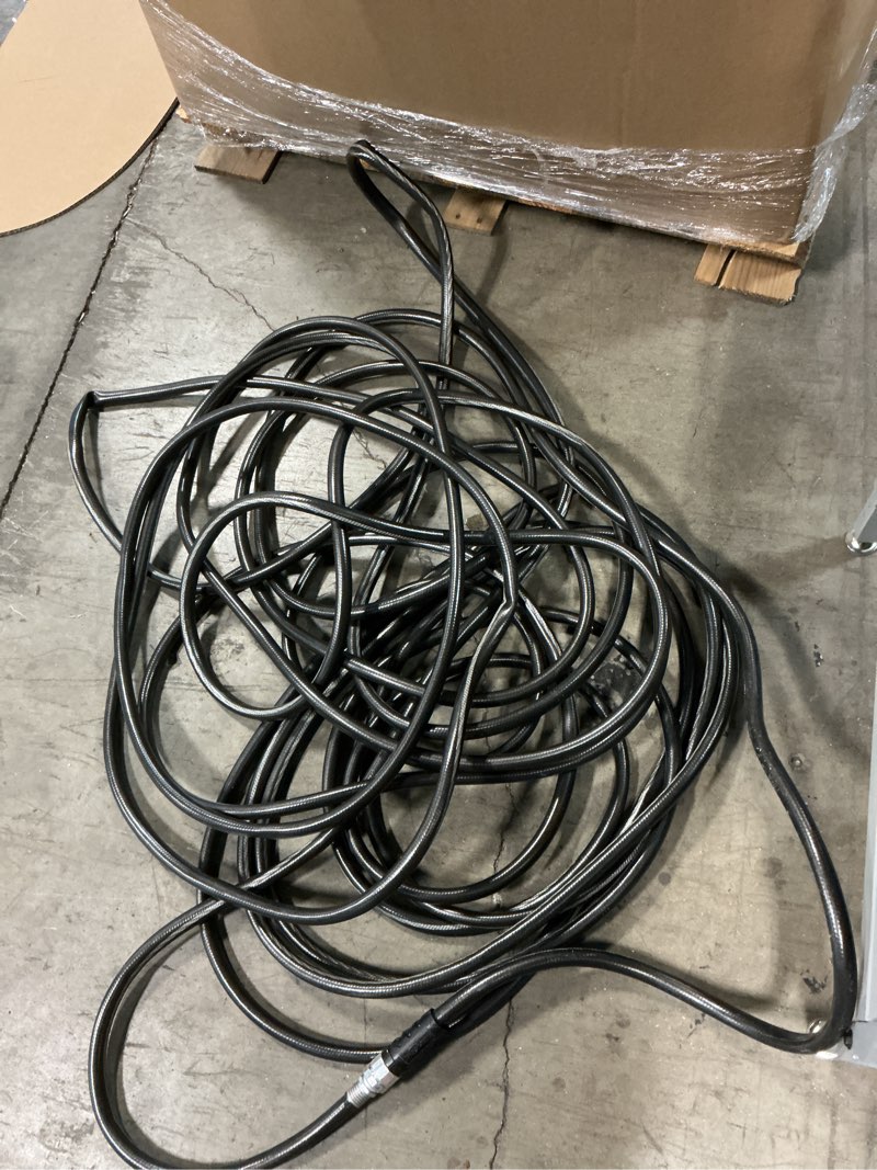 Condition photo showing As Is for hybrid garden hose 25ft - 5/8" heavy duty flexible rubber hose with ght brass fittings - uv-resistant leak-proof ideal for lawn & outdoor use