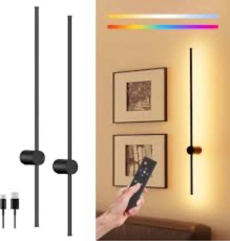  40\" Battery Operated Wall Sconce, 10000mAh Rechargeable Wireless Sconces Set of 2, Dimmable Wall Sconces with Remote Control, 18 Color Modes Non Hardwired Wall Sconces, 10 Hours Using Time 200