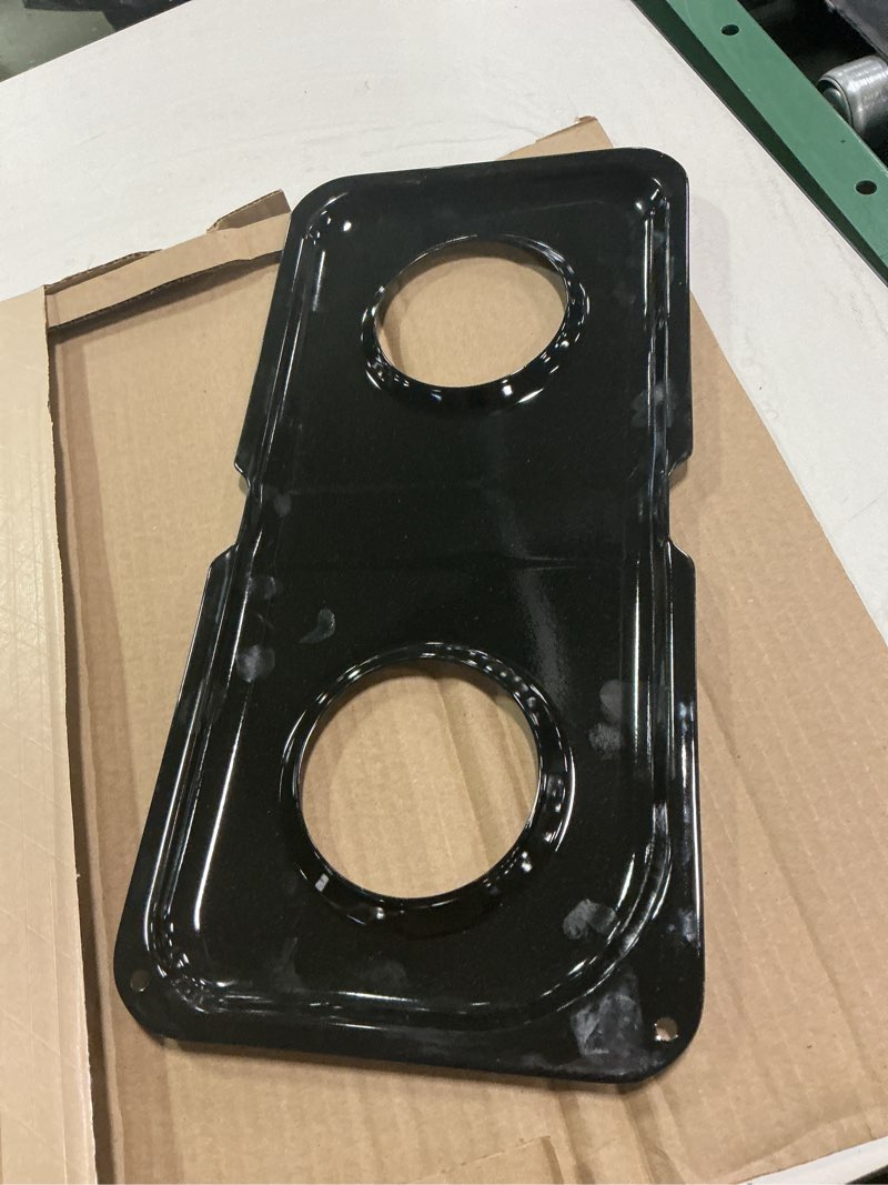 Condition photo showing Good Condition for GE WB34K10010 Genuine OEM Porcelain Double Drip Pan for Left Side Burners (Black) for GE Gas Ranges