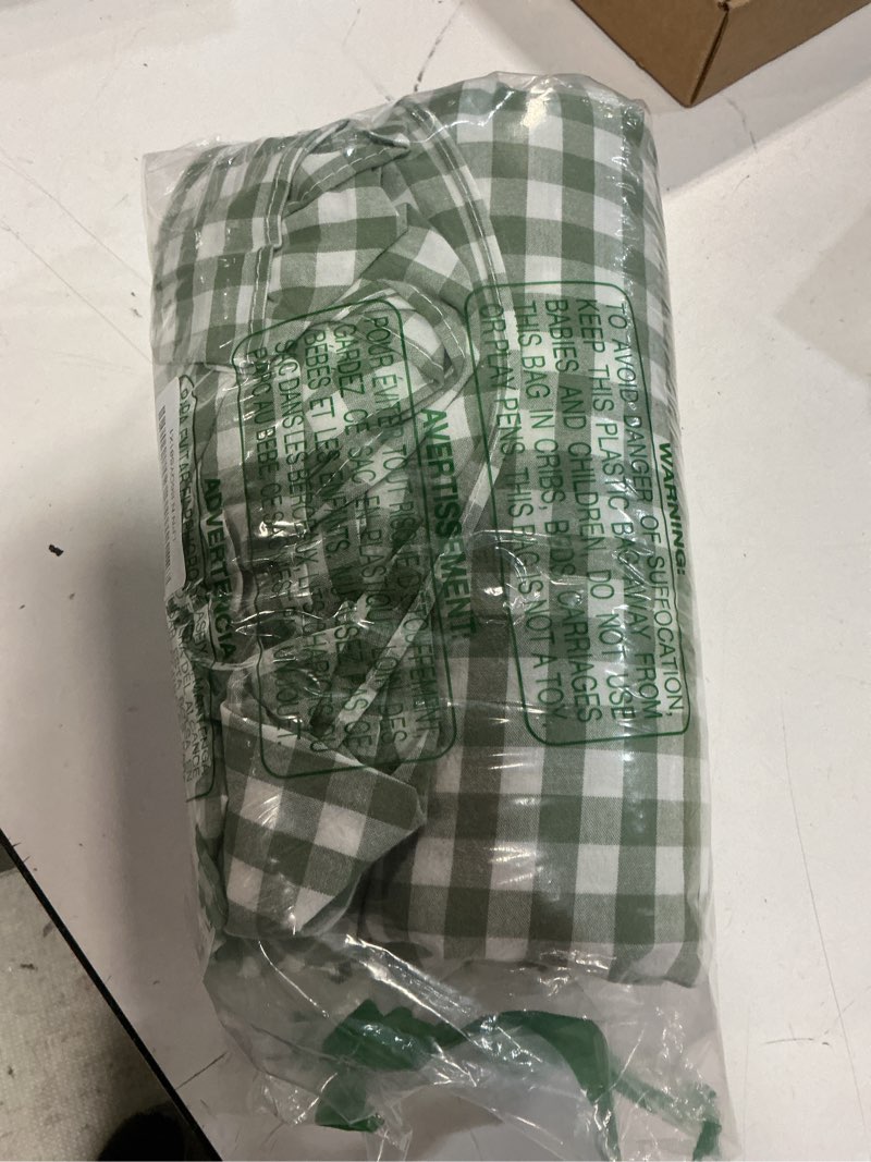 Condition photo showing Good Condition for sage green plaid ruffled long table cloth rectangular fits 8-10 seater table, 100% washed cotton buffet cottage coquette checker gingham vintage decorative tablecloth - 120"x60" sage green 120" x 60" (rectangular)