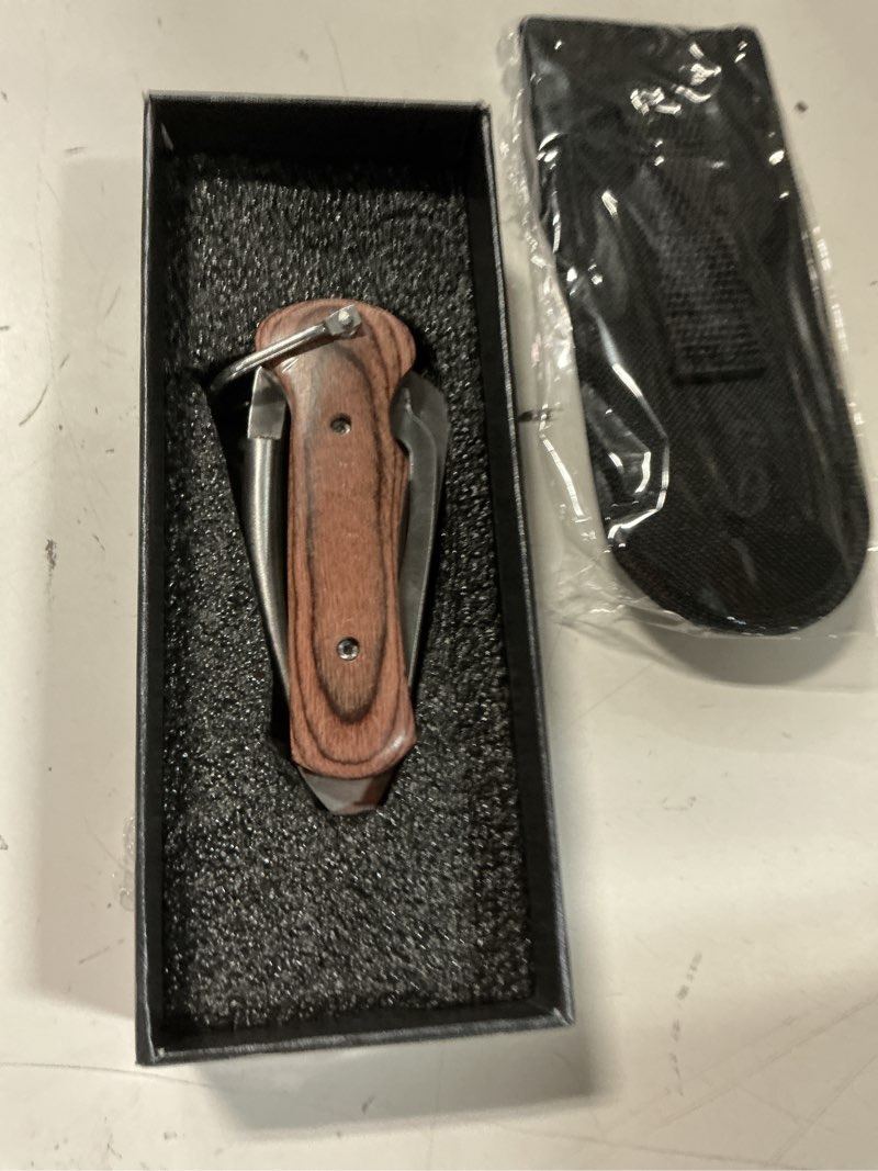 Condition photo showing Good Condition for marlin spike rigging knife – multi-tool sailing knife with serrated stainless steel and wood handle, suitable for camping, boating, fishing or sailing gear, sailors knife and knotters tools