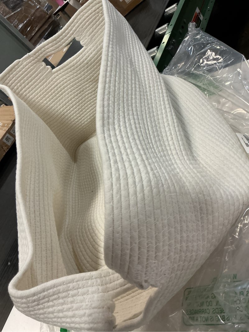 Condition photo showing Good Condition for indressme white woven storage basket, baby gift baskets for nursery, clothes organizer for shelves, small laundry basket, decorative bin for toys, books, 13 x 10 x 9 inches