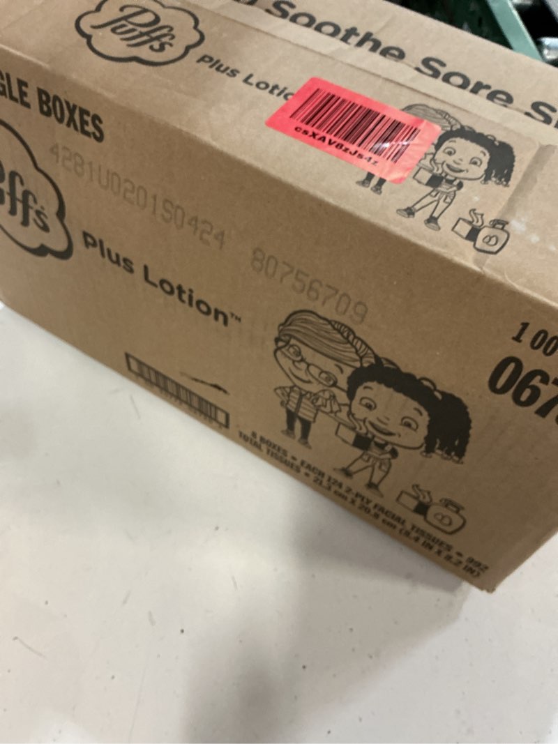 Condition photo showing New/Like New for puffs plus lotion facial tissues, 8 family boxes, 124 facial tissues per box, allergies and colds 124 count (pack of 8)