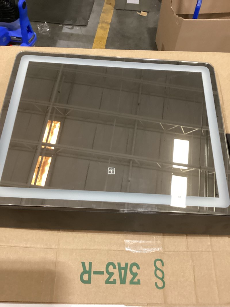 Condition photo showing As Is for vanity mirror with lights 22"×17", large led makeup mirror with light, smart touch with 3-color lighting, dimmable, 360° rotation, hd desk mirror, vanity mirror tabletop (black) black 22"l x 17"w