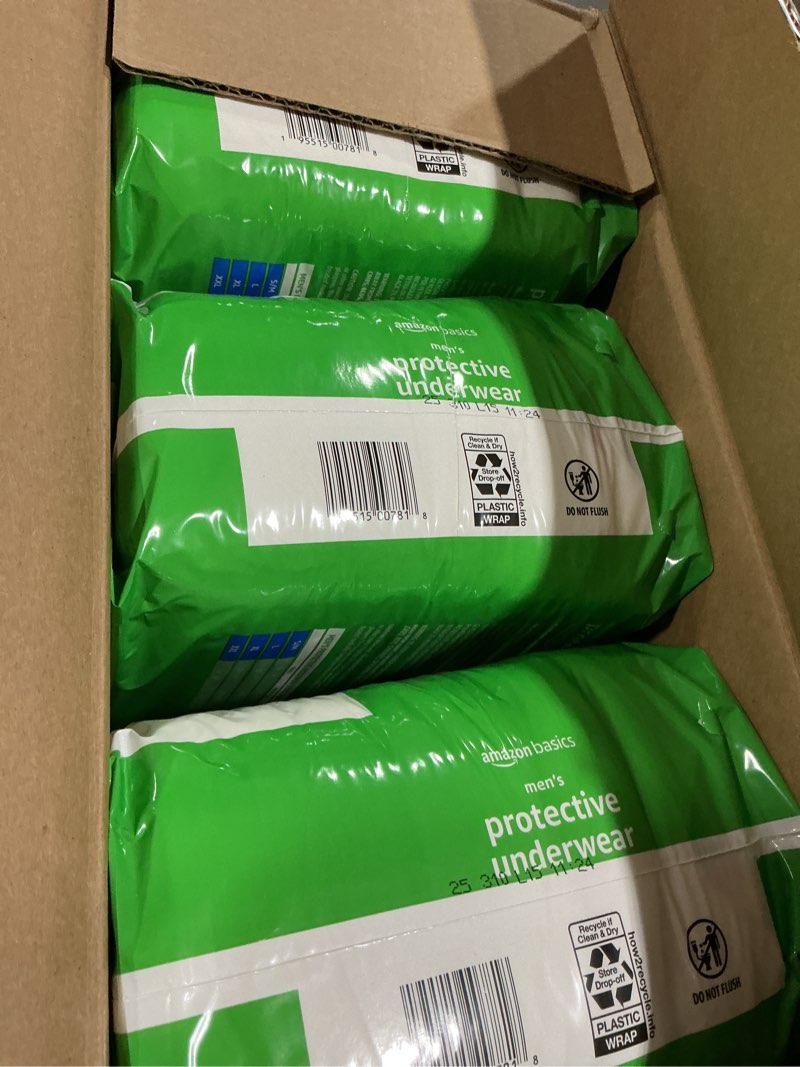 Condition photo showing New/Like New for box of 3 packs .amazon basics maximum absorbency incontinence underwear for men with leak protection and odor control, x-large, 16 count x-large 16.0