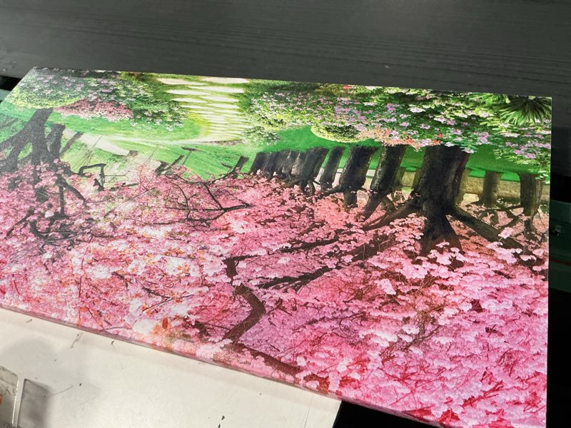 Condition photo showing As Is for Aibonnly Canvas Wall Art Painting Pink Cherry Blossoms 1 Piece Park Tree Forest Wallpaper Spring landscape Picture Poster Print Framed and Stretched Ready to Hang for Living Room Bedroom Artwork 48"L x 24"W Pink
