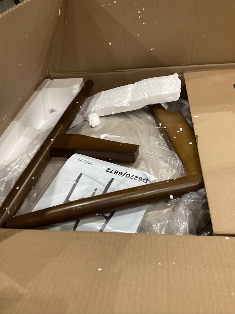 Condition photo showing As Is for COLAMY Wooden Dining Chairs Set of 2, Modern Fabric Upholstered Kitchen Side Chairs, Farmhouse Dining Room Chair with Foot Pegs, Beige Beige Set of 2