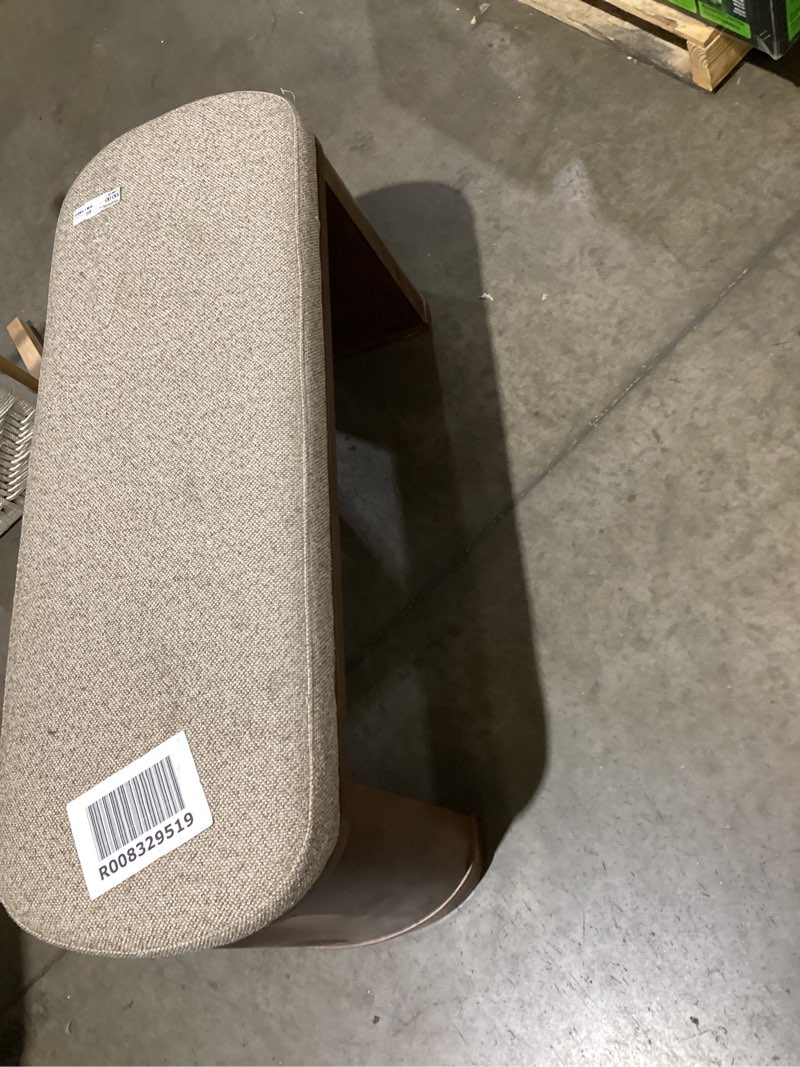 Condition photo showing As Is for damaged side*43" burled wood upholstered bench dark brown - fully assembled