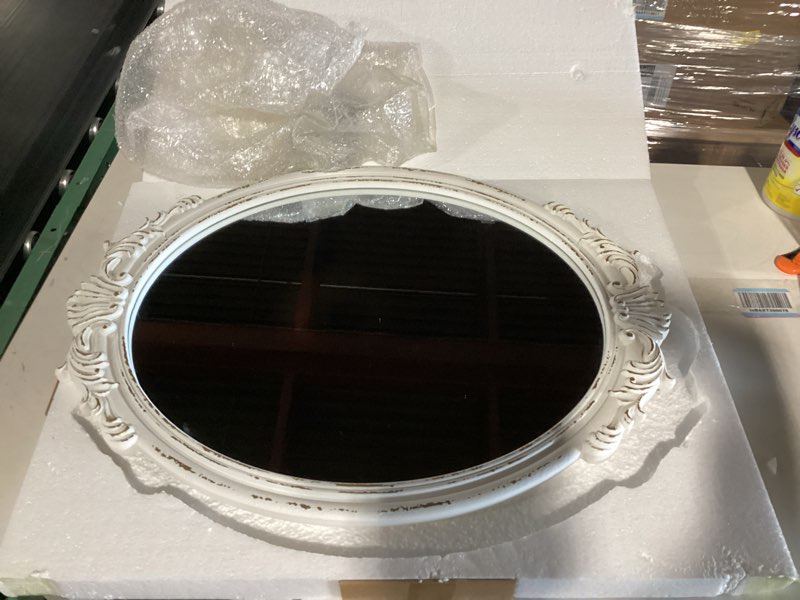 antique arendahl glam ornate oval mirror 24" x 14", hanging distressed white vintage mirrors for wall decor living room, wood mirrors for bathroom entryway, horizontal or vertical