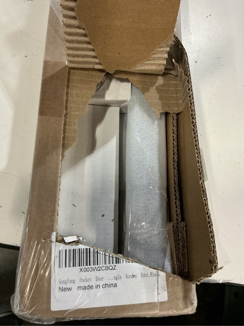 Condition photo showing New/Like New for pocket door hardware and track set, 48 inch sliding door aluminium alloy box rail hardware for single wooden door,black pd-4feet-b