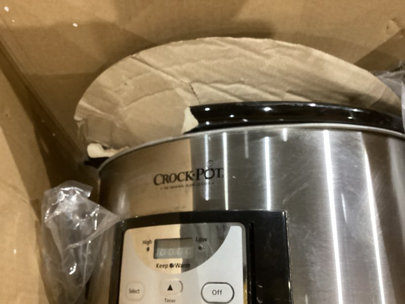 Condition photo showing As Is for crock-pot 6 quart cook & carry programmable slow cooker with digital timer stainless steel (cpscvc60ll-s) pack of 1 digital display