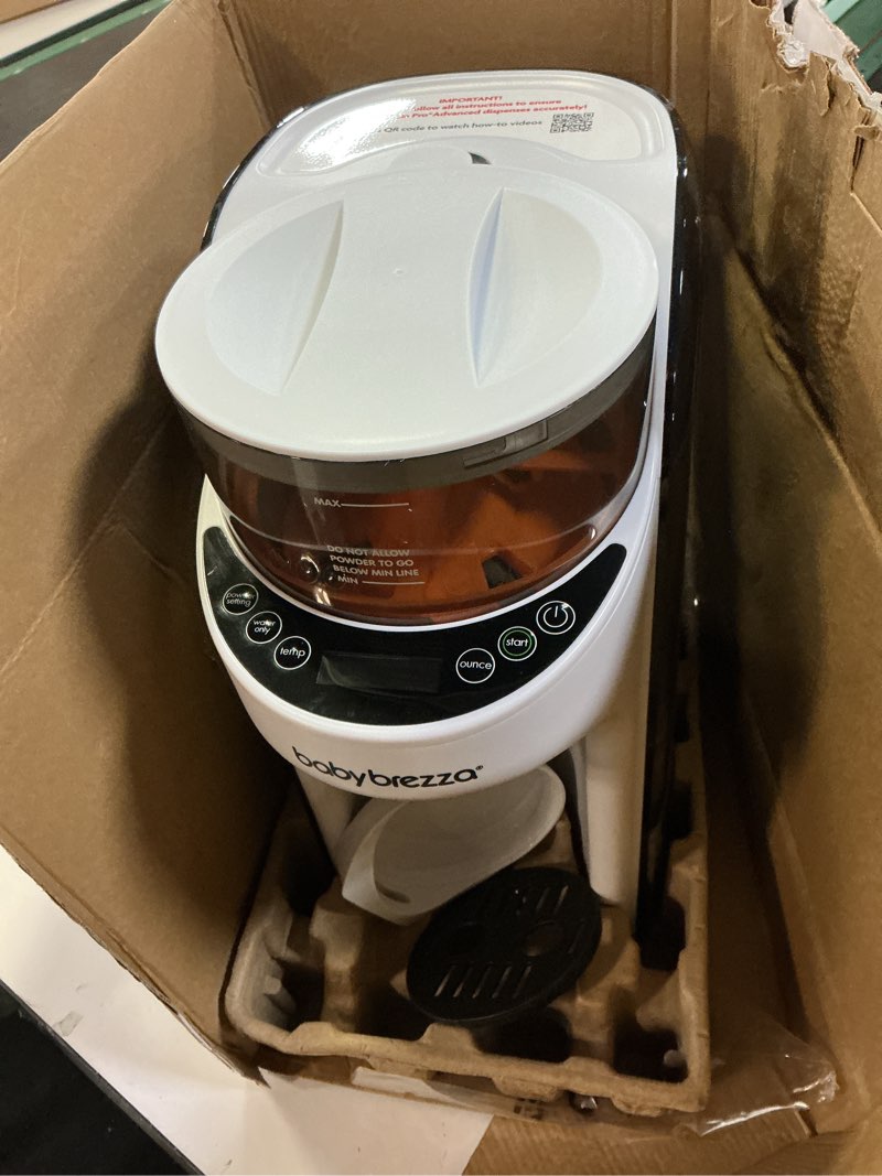 Condition photo showing As Is for baby brezza new and improved formula pro advanced formula dispenser machine - automatically mix a warm formula bottle instantly - easily make bottle with automatic powder blending, white