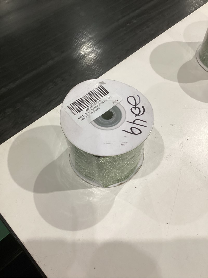 Condition photo showing New/Like New for MEEDEE Moss Green Wired Ribbon 2.5 Inch Metallic Glitter Ribbon 10 Yards Spool Metallic Christmas Ribbon Olive Green Ribbon for Gift Wrapping, Christmas Tree, Wreaths, Crafts, Bows Making Moss 2.5 inch