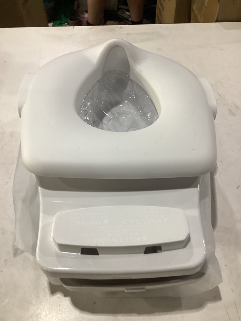 Condition photo showing As Is for ingenuity my size potty pro 2-in-1 potty training toilet, floor potty with removable potty seat for standard toilets, realistic flushing sound, for toddlers ages 18+ months, up to 50 lb white