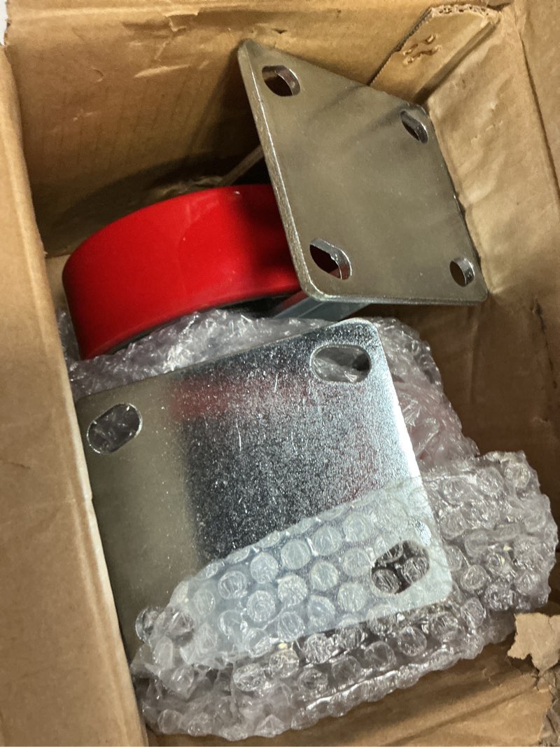 Condition photo showing Good Condition for w b d weibida 6 inch heavy duty casters, 2400 lbs industrial plate caster wheels with no noise polyurethane wheel on steel hub for tool cart, workbench(2 fixed) 6 inch 2