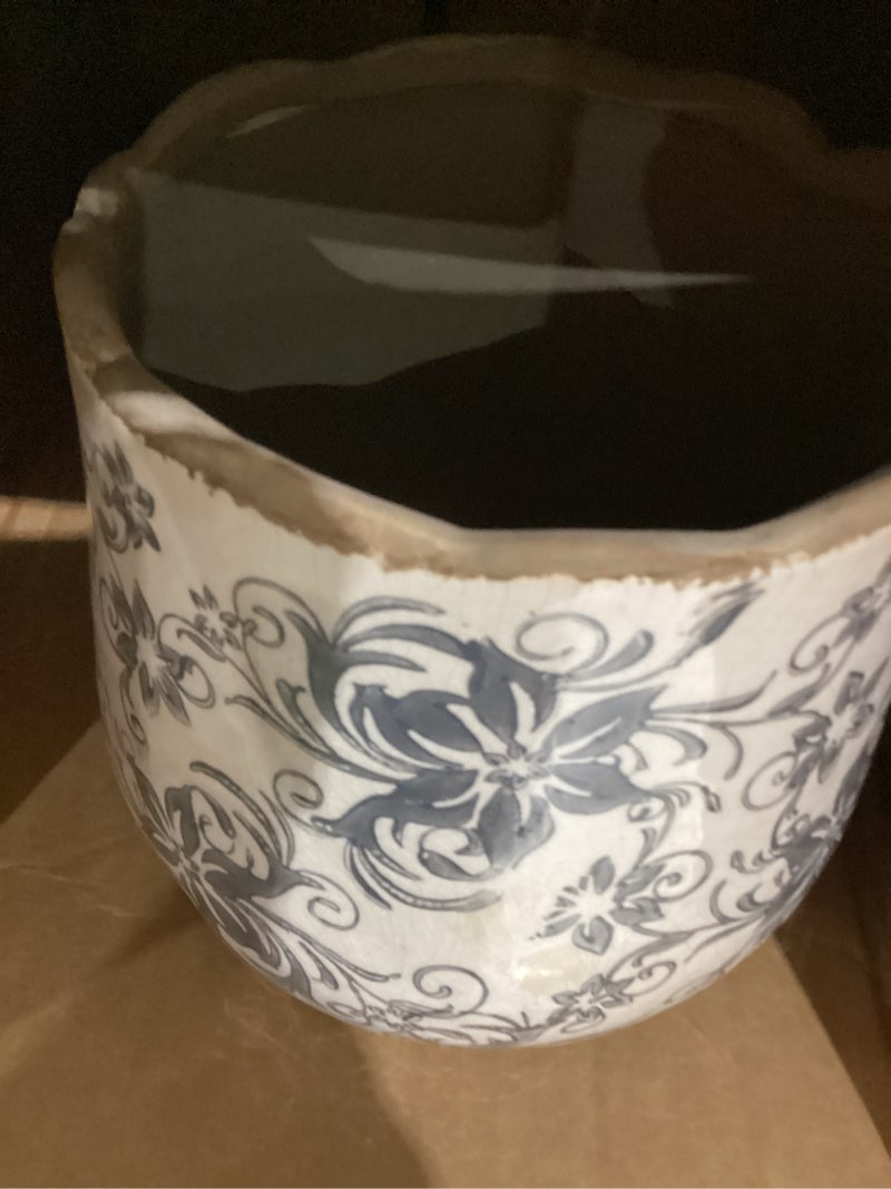 Condition photo showing Good Condition for nearly natural 7in ceramic decorative planter tuscan style gray scroll design for indoor home shelf table decor 7in.