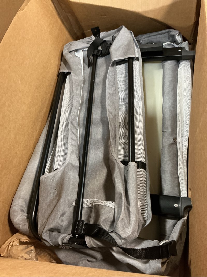 Condition photo showing As Is for Baby Bassinet, 3 in 1 Bassinets Bedside Sleeper, Adjustable Height Bedside Sleeper with Rocking Mode, Breathable Mesh, Storage Basket, Wheels, Easy Assemble & Folding (Gray) Grey