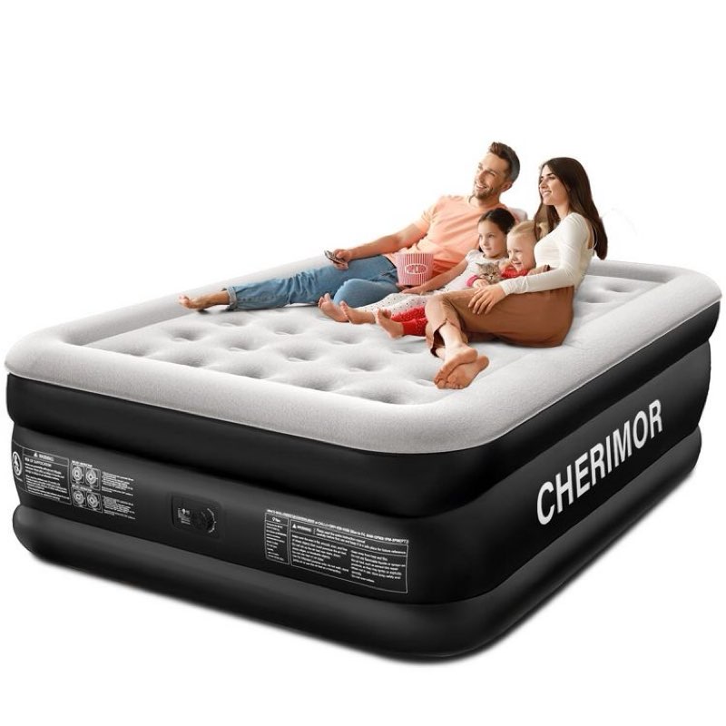 cherimor air mattress queen with built in pump, 18" raised comfort, anti-sag horizontal beam, 800lbs