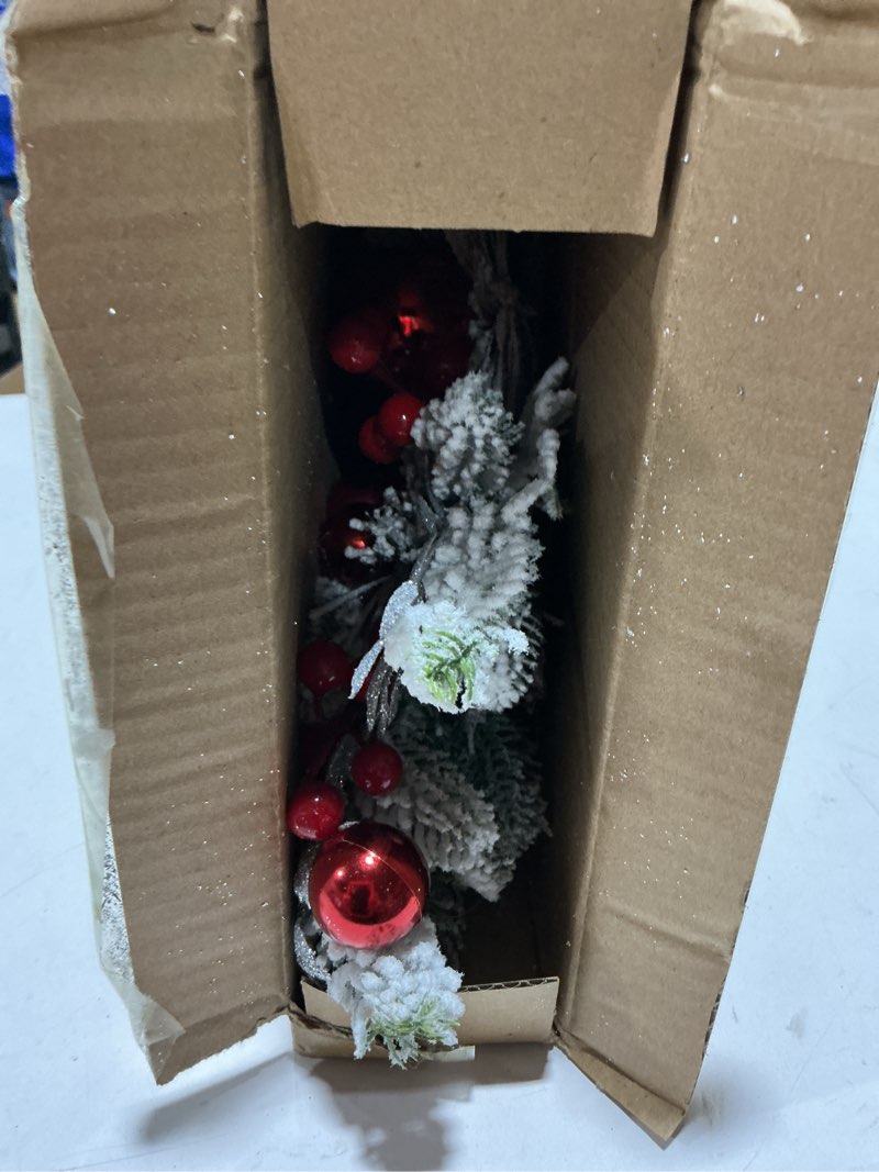 Condition photo showing Good Condition for 2025 Cordless Christmas Swags Prelit Teardrop Swag Christmas Staircase Decorations Artificial Stairs Christmas Garland with Lights Rustic Christmas Swag for Front Door Wall Window Stair Home Decor (A)