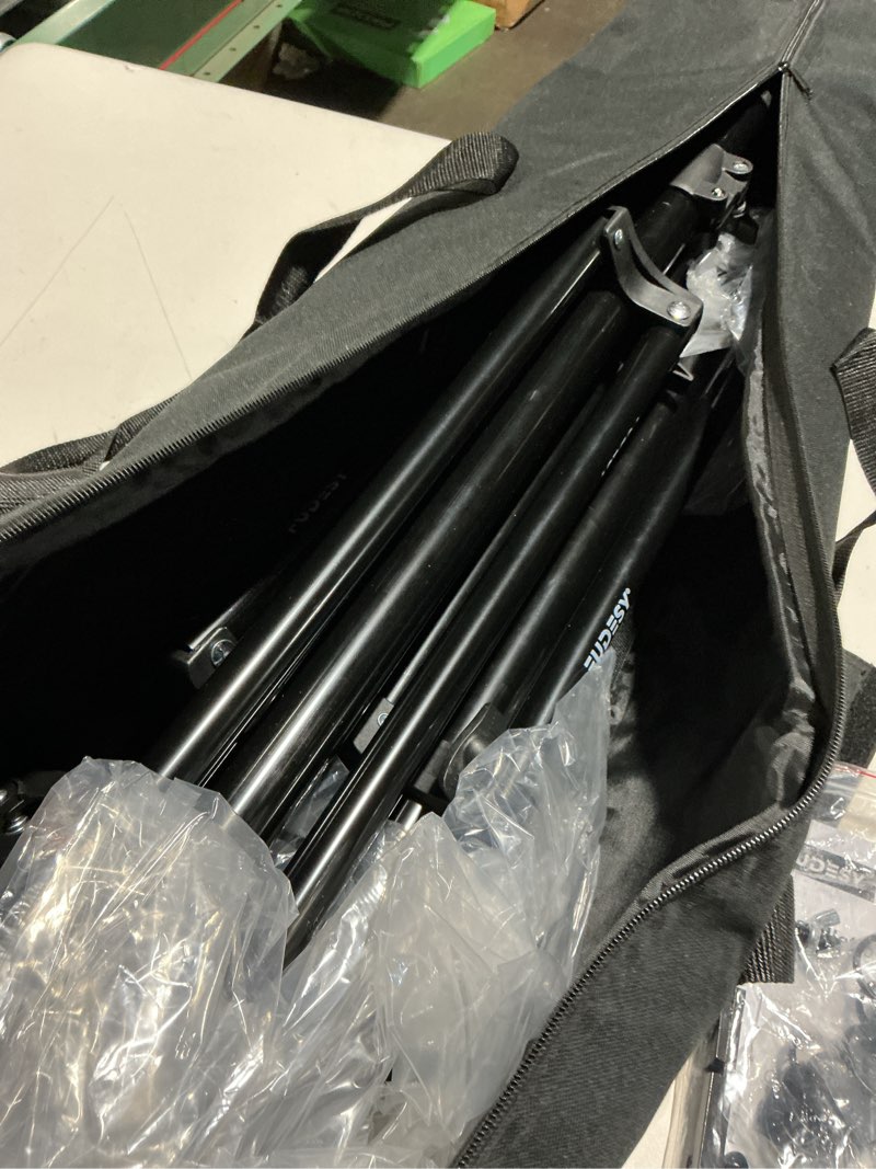 Condition photo showing Good Condition for fudesy 10x20ft backdrop stand heavy duty adjustable photography background support system with angle rotatable connector, spring clamps, sandbags, ring clips, carry bag for photo video studio, wedding