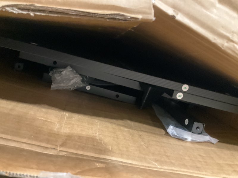 Condition photo showing As Is for ODK 48 Inch Gaming Desk with USB Charging Ports and LED Lights, Reversible L Shaped Computer Desk with Storage Shelves & Monitor Stand, Corner Gamer Desk Table with Power Outlets, Black Carbon Fiber Surface, Black 48 Inch