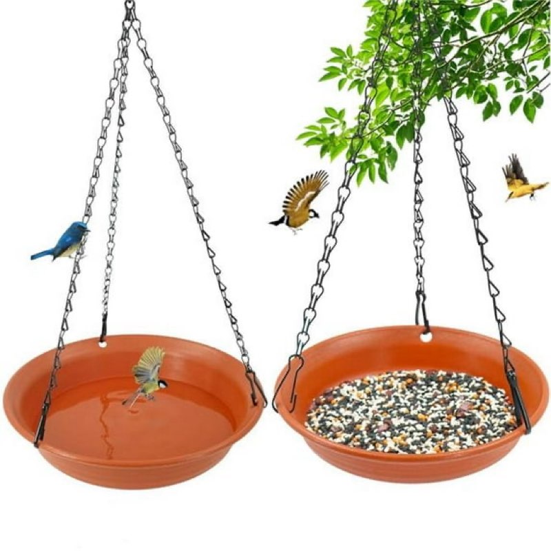 Hanging Bird Feeder & BirdBath for Outdoors, Wild Bird Feeders Tray, Hanging Birdbaths Trays for Outside, Cardinal, Blue Jay, Crow, Birdfeeders Outside (16\", 1 Pcs with Hole & 1 Pcs No Hole) 16\" (2 Pcs) Orange